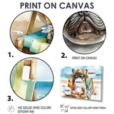 French Bulldog On The Beach Lounging - Brown Coastal Animal Wall Art