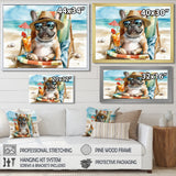 French Bulldog On The Beach Lounging - Brown Coastal Animal Wall Art