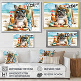 French Bulldog On The Beach Lounging - Brown Coastal Animal Wall Art