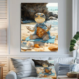 Turtle Beach Yoga In Caribbean - Coastal Animal Framed Canvas Art