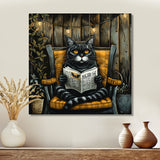 Gothic Cat Reading Newspaper On A Chair - Cat Large Canvas Wall Art