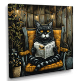Gothic Cat Reading Newspaper On A Chair - Cat Large Canvas Wall Art