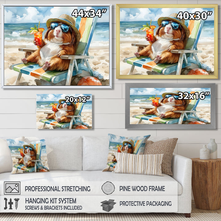 Guinea Pig Beachside Lounging - Coastal Animal Home Decor Art