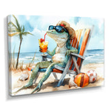 Lizard On A Beach Lounging Chair - Coastal Animal Canvas Wall Art
