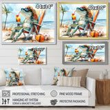 Lizard On A Beach Lounging Chair - Coastal Animal Canvas Wall Art