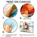 Macaw Parrot On A Beach Lounging Chair - Coastal Animal Canvas Wall Art