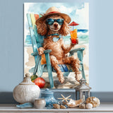 Brown Poodle Dog On The Beach Relaxing - Coastal Animal Wall Art Prints