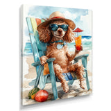 Brown Poodle Dog On The Beach Relaxing - Coastal Animal Wall Art Prints