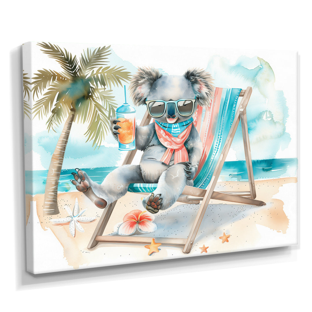 Cute Koala Beach Relaxing - Gray Coastal Animal Wall Art