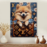 High Fashion Pomeranian Dog In Handbag - Dog Canvas Wall Art