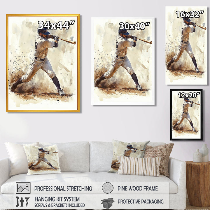 White Blue Baseball Player At The Pitch I - Sport Baseball Canvas Wall Art