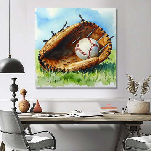 Baseball Glove And Ball In The Grass - Sport Baseball Canvas Wall Art