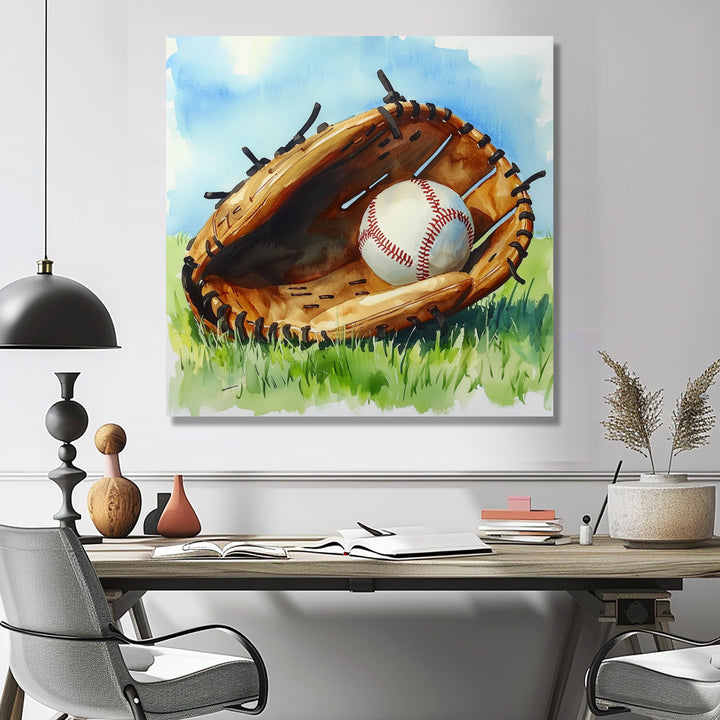 Baseball Glove And Ball In The Grass - Sport Baseball Canvas Wall Art