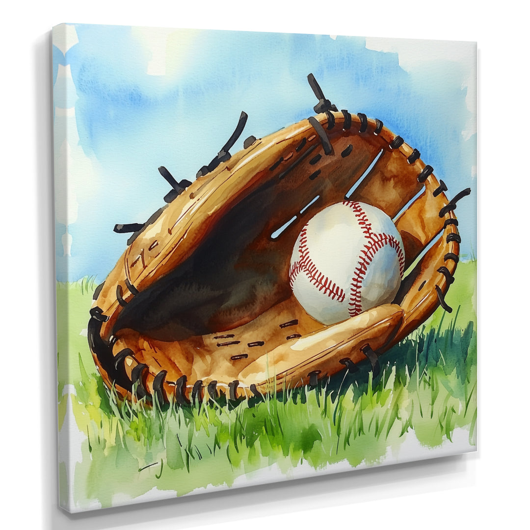 Baseball Glove And Ball In The Grass - Sport Baseball Canvas Wall Art