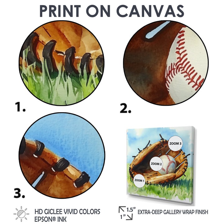 Baseball Glove And Ball In The Grass - Sport Baseball Canvas Wall Art