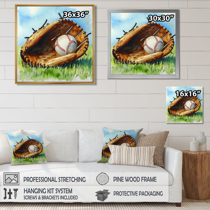 Baseball Glove And Ball In The Grass - Sport Baseball Canvas Wall Art