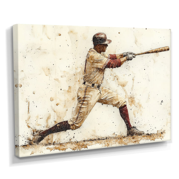 White Red Baseball Player Hitting A Home Run I - Sport Baseball Canvas Wall Art
