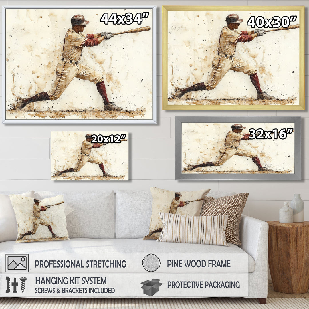 White Red Baseball Player Hitting A Home Run I - Sport Baseball Canvas Wall Art