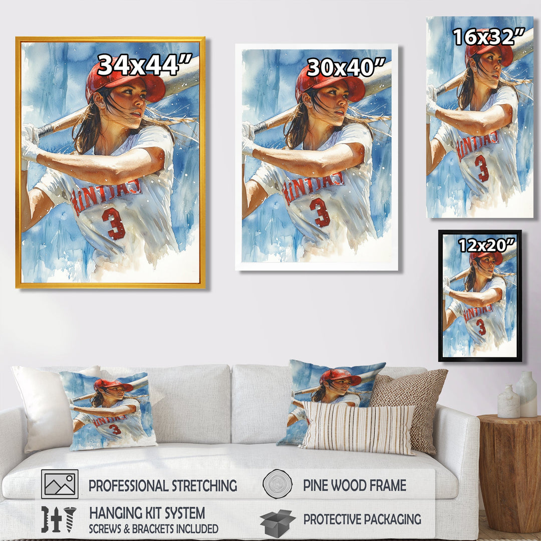 White Red Baseball Player At The Pitch - Sport Baseball Canvas Wall Art
