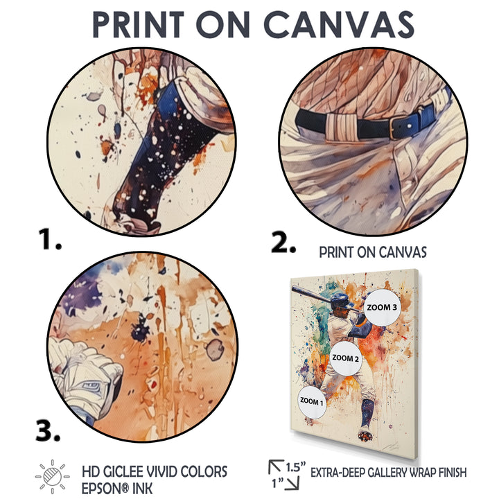 White Blue Baseball Player Hitting A Home Run - Sport Baseball Canvas Wall Art