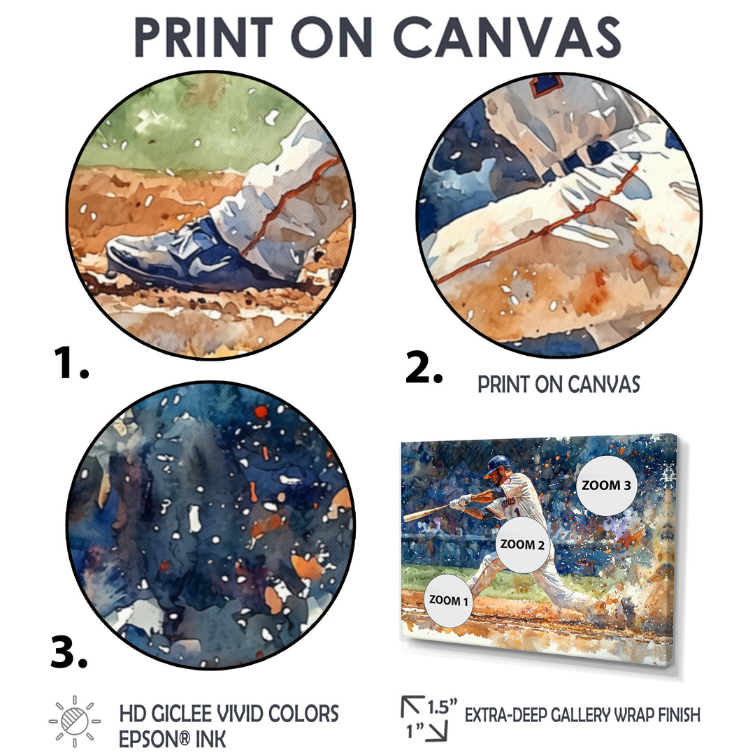 White Blue Baseball Player On The Field - Sport Baseball Canvas Wall Art