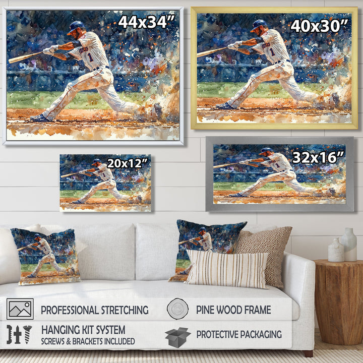 White Blue Baseball Player On The Field - Sport Baseball Canvas Wall Art