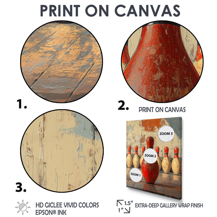 Red And White Bowling Pin Topple - Bowling Canvas Wall Art
