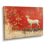 White And Red Deer Chinese Zodiac - Deer Living Room Wall Art