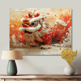 Red And White Dragons Lion Dance - Dragons Canvas Wall Art
