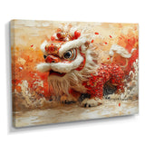 Red And White Dragons Lion Dance - Dragons Canvas Wall Art