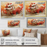 Red And White Dragons Lion Dance - Dragons Canvas Wall Art