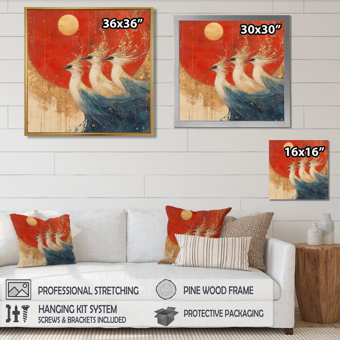 Blue And Orange Bird Spirit Guardians - Bird Wall Decor