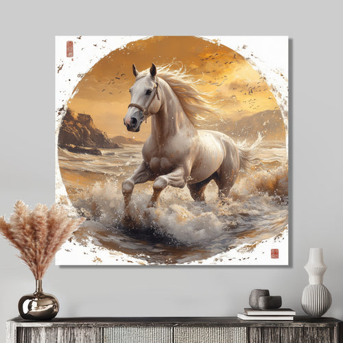 White And Gold Horse - Horse Home Decor Art