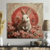 Pink Chinese Pink Sign - Rabbit Canvas Wall Art