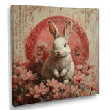 Pink Chinese Pink Sign - Rabbit Canvas Wall Art