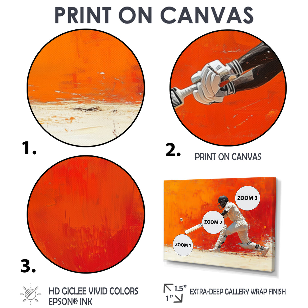 Orange And White Sport Cricket Cover Drive - Cricket Sport Canvas Wall Art