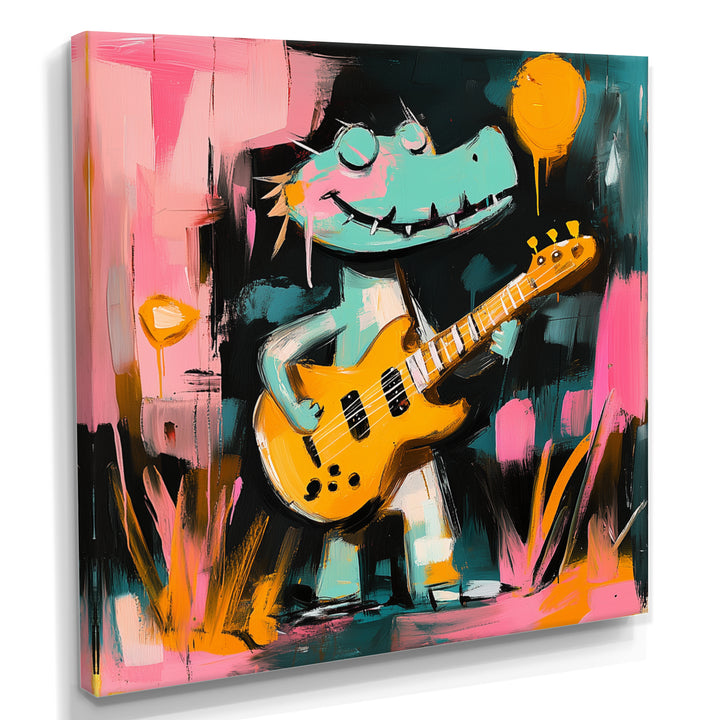 Nursery Crocodile Playing Guitar - Crocodile Large Canvas Wall Art