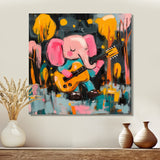 Nursery Elephant Playing Guitar - Elephant Large Canvas Wall Art