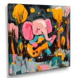 Nursery Elephant Playing Guitar - Elephant Large Canvas Wall Art