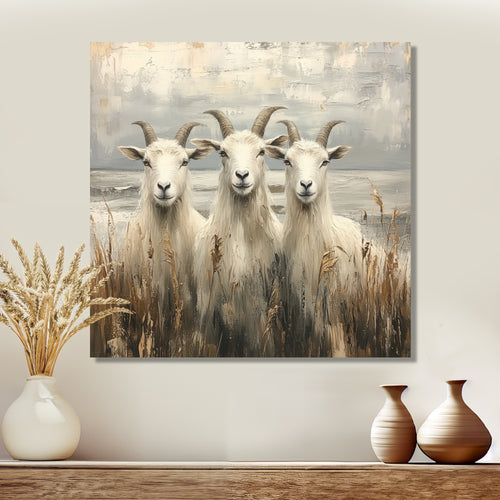 Grey And Brown Minimalism Coastal Goats - Goat Canvas Wall Art