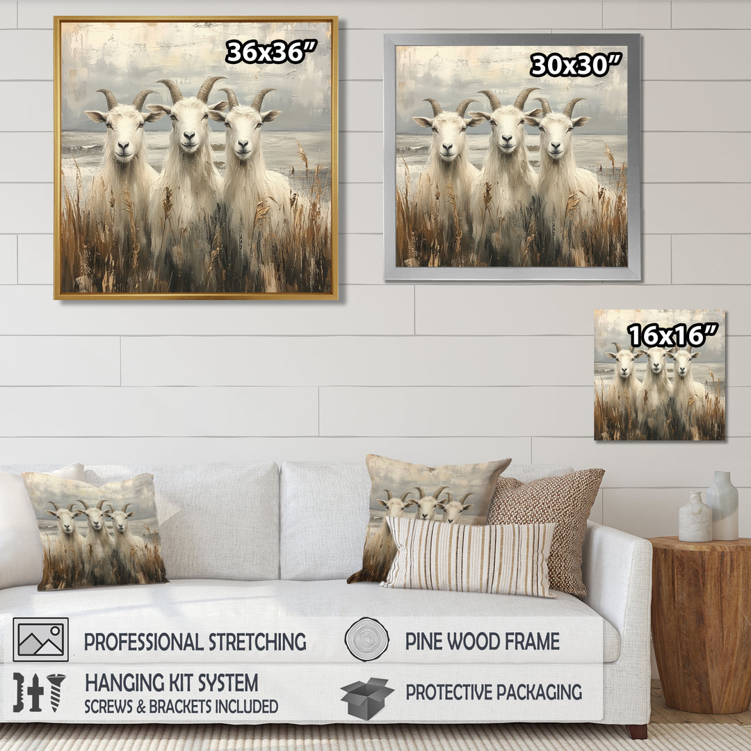 Grey And Brown Minimalism Coastal Goats - Goat Canvas Wall Art