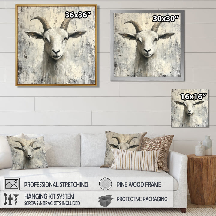 Grey And Minimalism Coastal Goats - Goat Canvas Wall Art