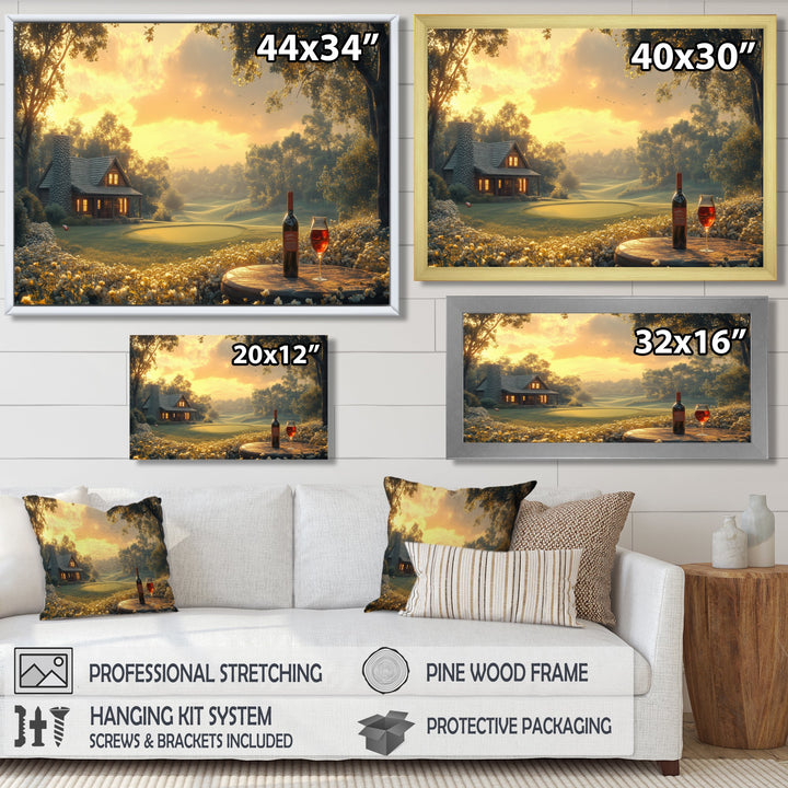 Green Golf Course With Cozy Lodge I - Golf Canvas Wall Art