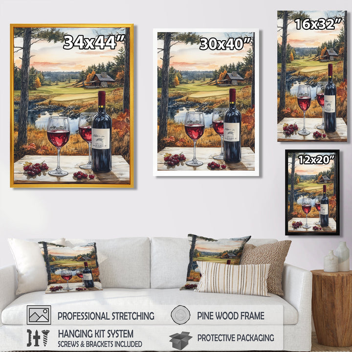 Green And Red Golf Course With Cozy Lodge - Golf Canvas Wall Art