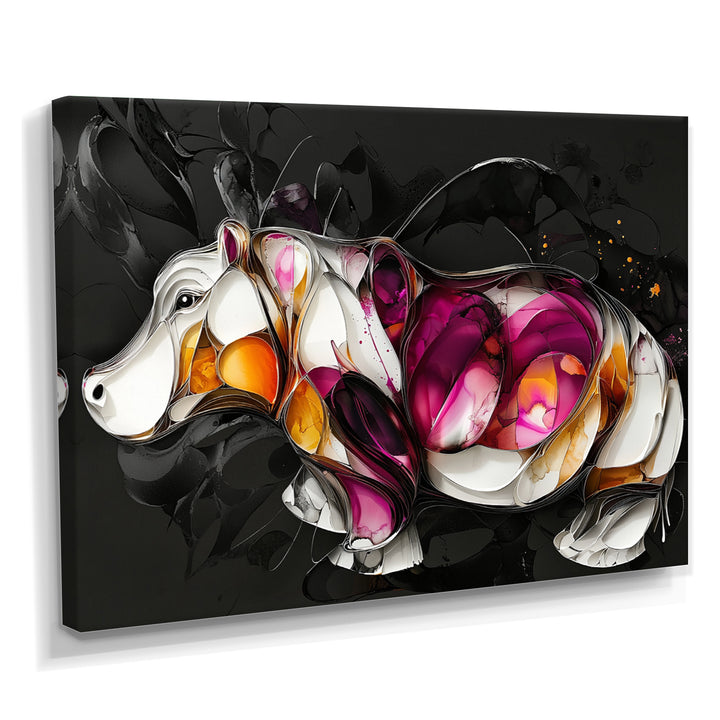 Pink Cubist Hippo Accented With Orange - Hippopotamus Wall Art Prints