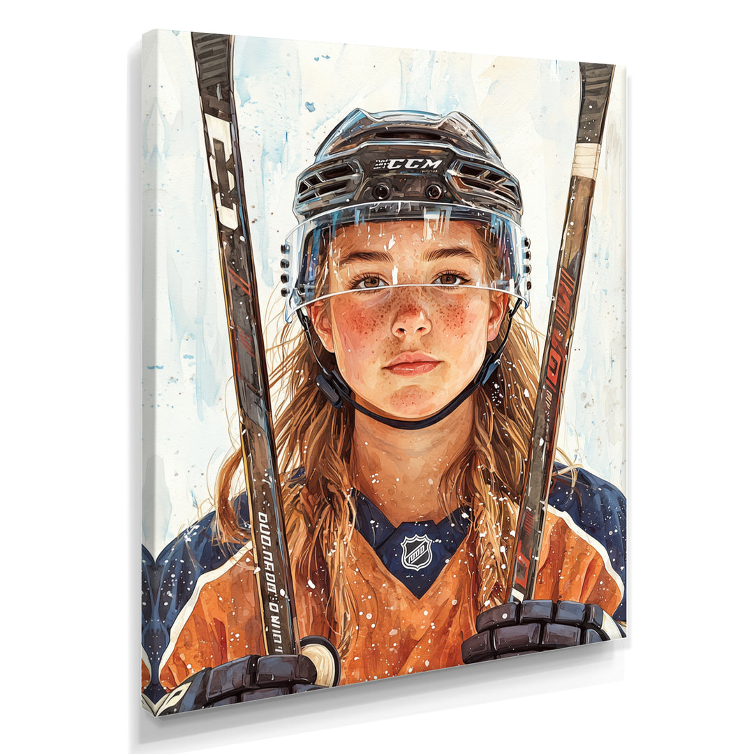 A Young Female Hockey Player - Sport Hockey Canvas Wall Art