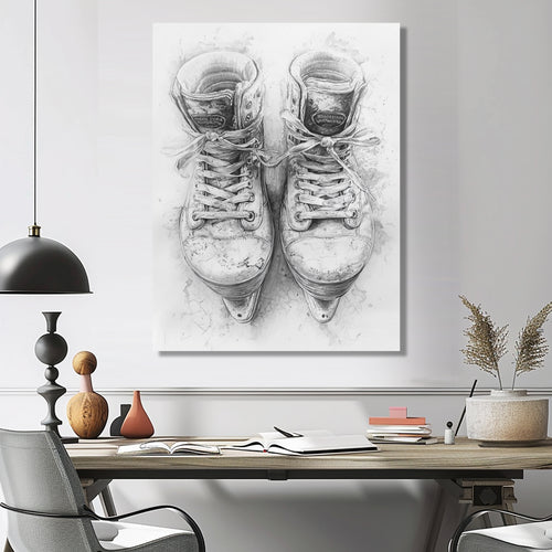 Hockey Skates In Grey And Tones - Sport Hockey Canvas Wall Art