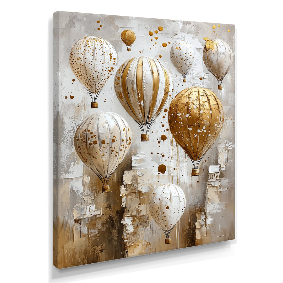 Hot Air Balloon In Gold And White Tones I - Hot Air Balloon Canvas Wall Art