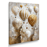Hot Air Balloon In Gold And White Tones I - Hot Air Balloon Canvas Wall Art