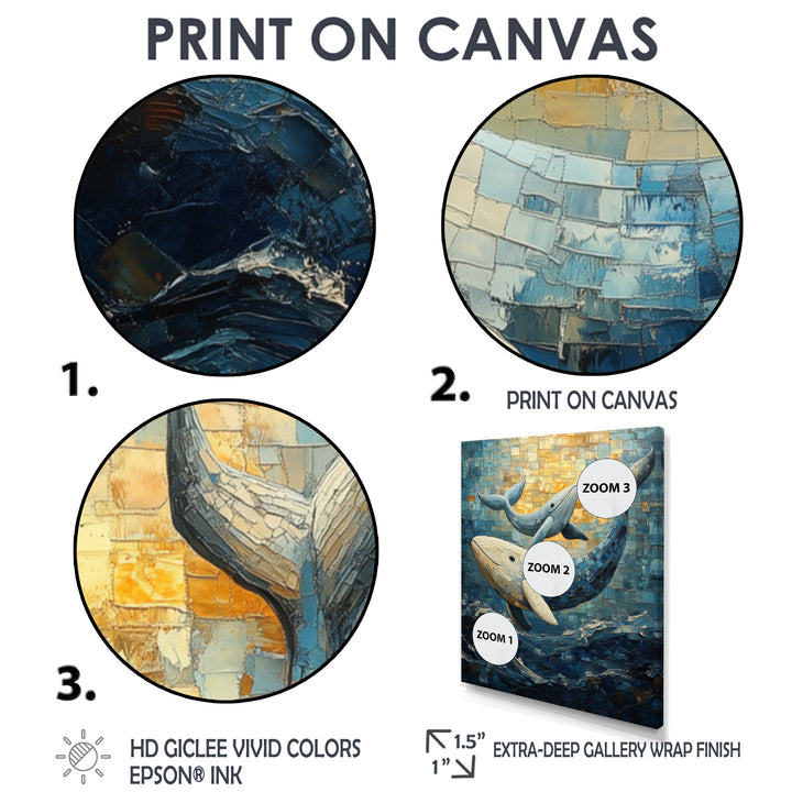 Whales In Blue And Yellow Tones - Whale Large Canvas Wall Art